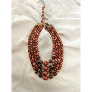 Vintage Brown/Mauve/Pink 4 Strand Beaded Fashion Necklace